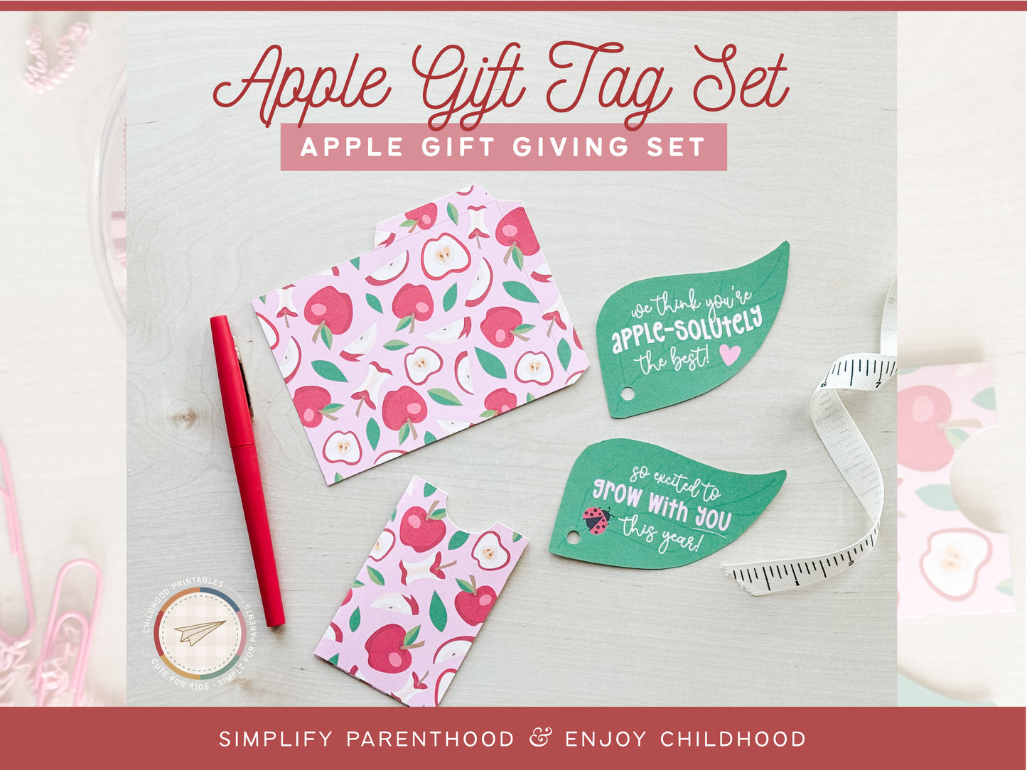 Apple Themed Gift Tag and Gift Card Sleeve Set, Digital Download