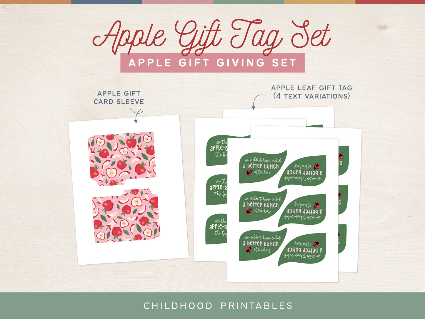 Apple Themed Gift Tag and Gift Card Sleeve Set, Digital Download