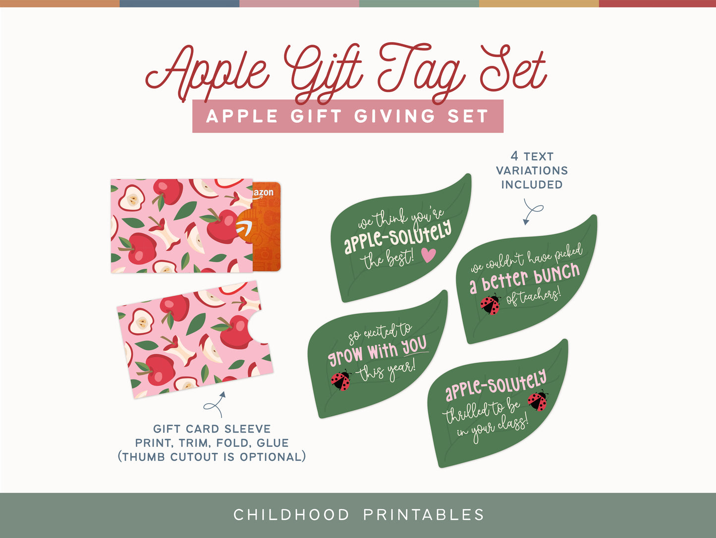 Apple Themed Gift Tag and Gift Card Sleeve Set, Digital Download