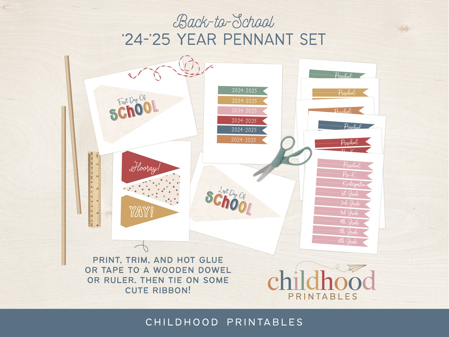 Back To School '24-'25 Year Pennant Printable Set, Digital Download