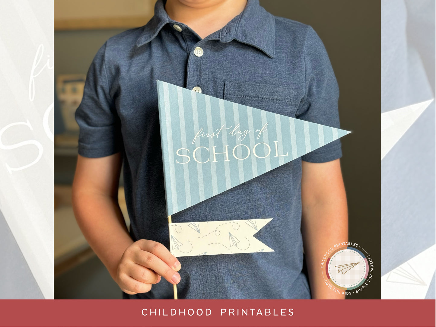 Back To School Classic Blue Pennant Printable Set, Digital Download