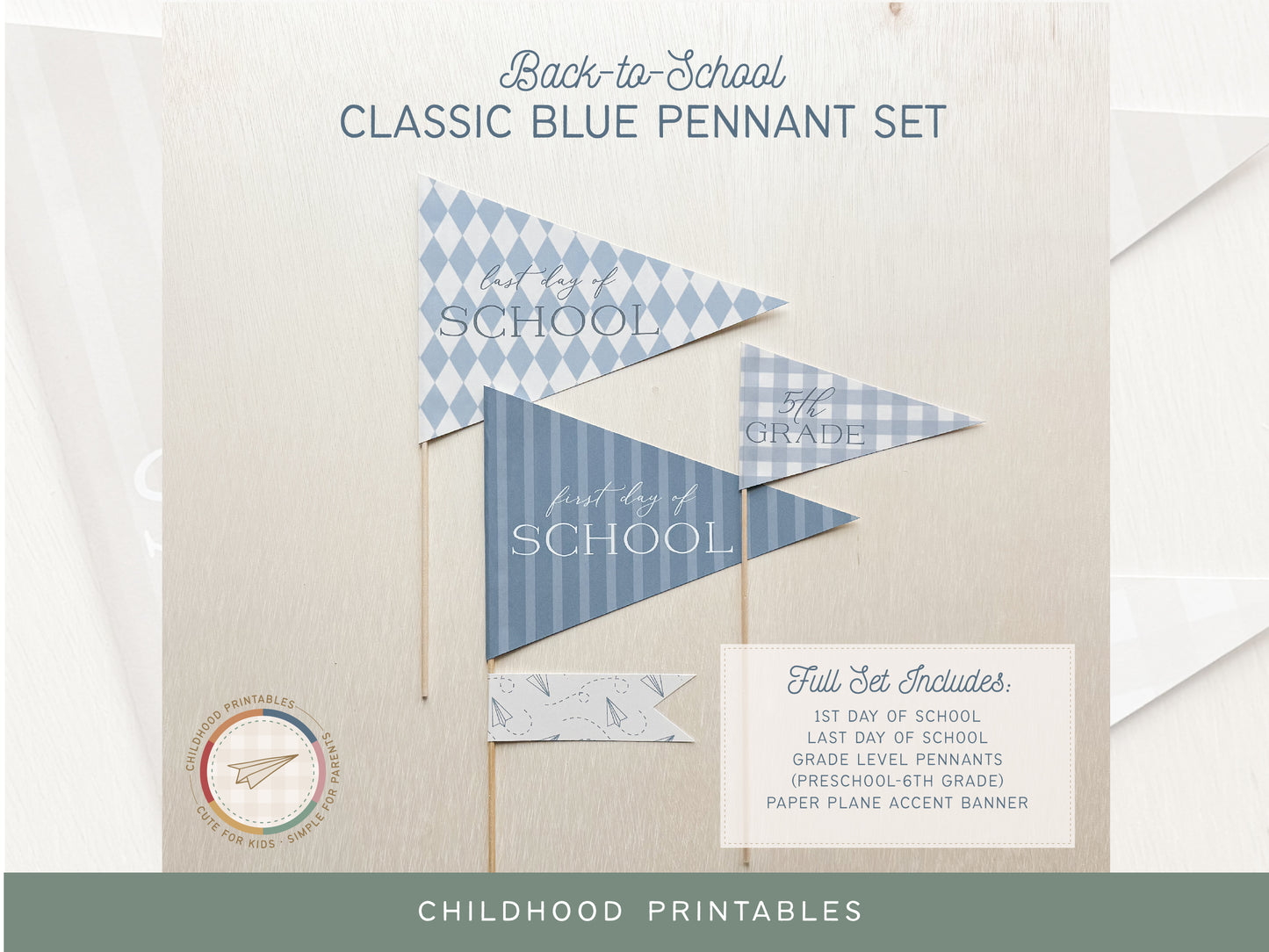 Back To School Classic Blue Pennant Printable Set, Digital Download