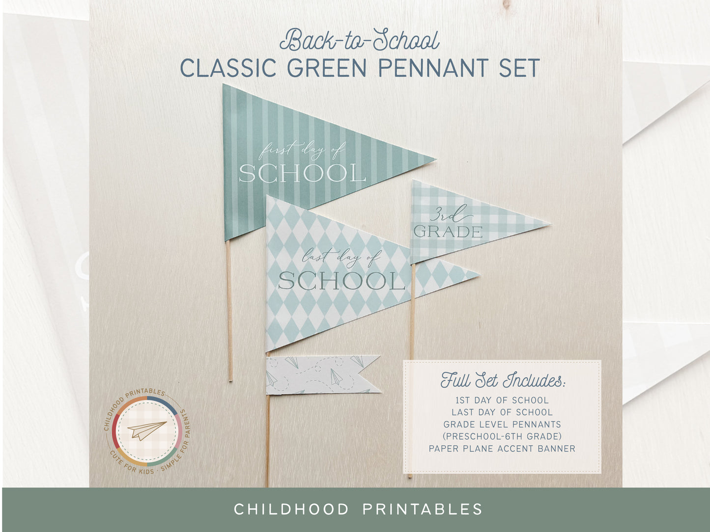 Back To School Classic Green Pennant Printable Set, Digital Download