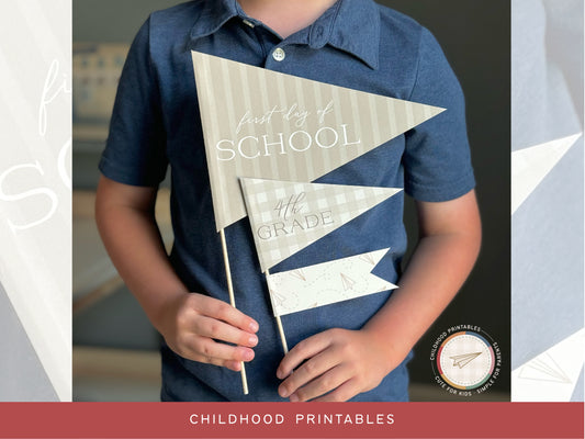 Back To School Classic Neutral Pennant Printable Set, Digital Download