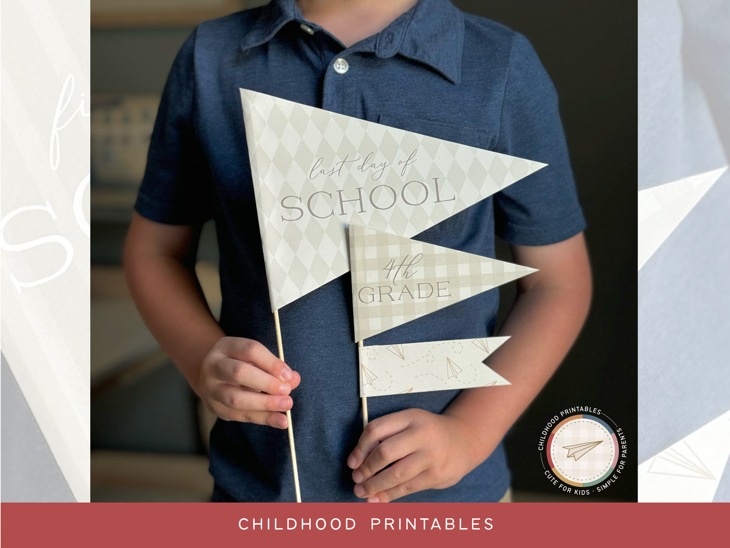 Back To School Classic Neutral Pennant Printable Set, Digital Download