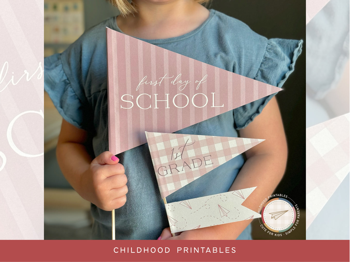 Back To School Classic Pink Pennant Printable Set, Digital Download