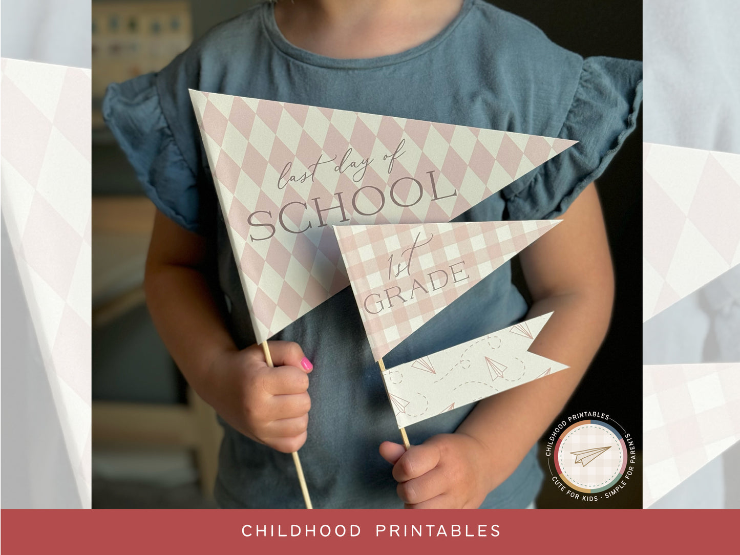 Back To School Classic Pink Pennant Printable Set, Digital Download