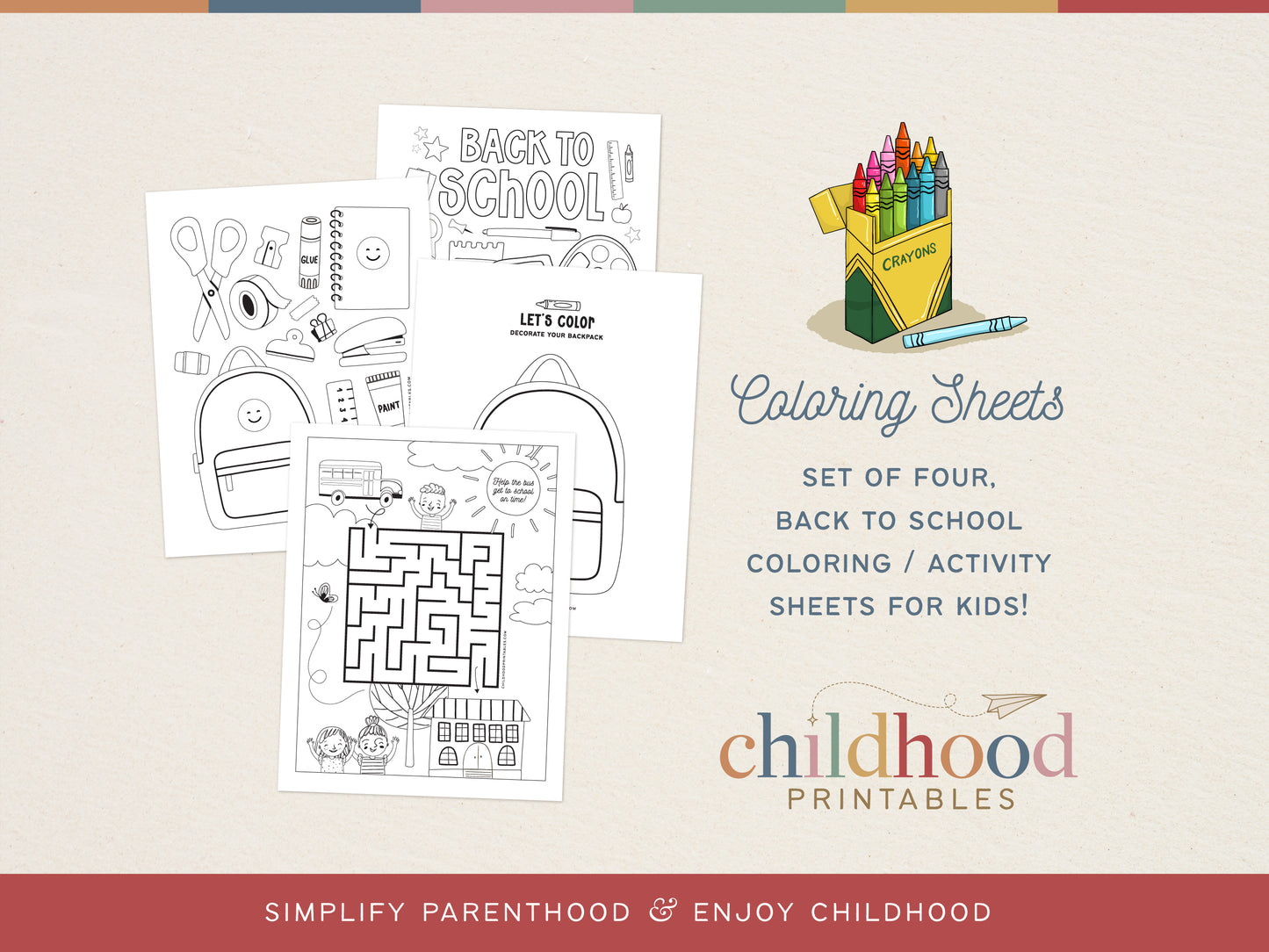 Back To School Coloring Activity Set, Digital Download