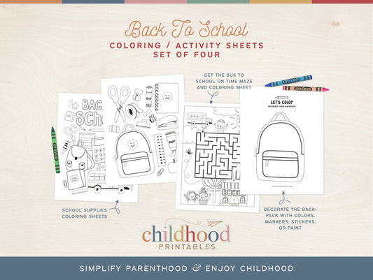 Back To School Coloring Activity Set, Digital Download