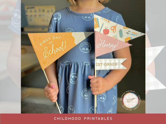 Back To School Pencil Pennant Printable Set #1, Digital Download