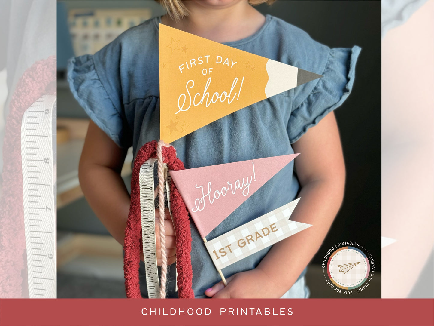 Back To School Pencil Pennant Printable Set #1, Digital Download