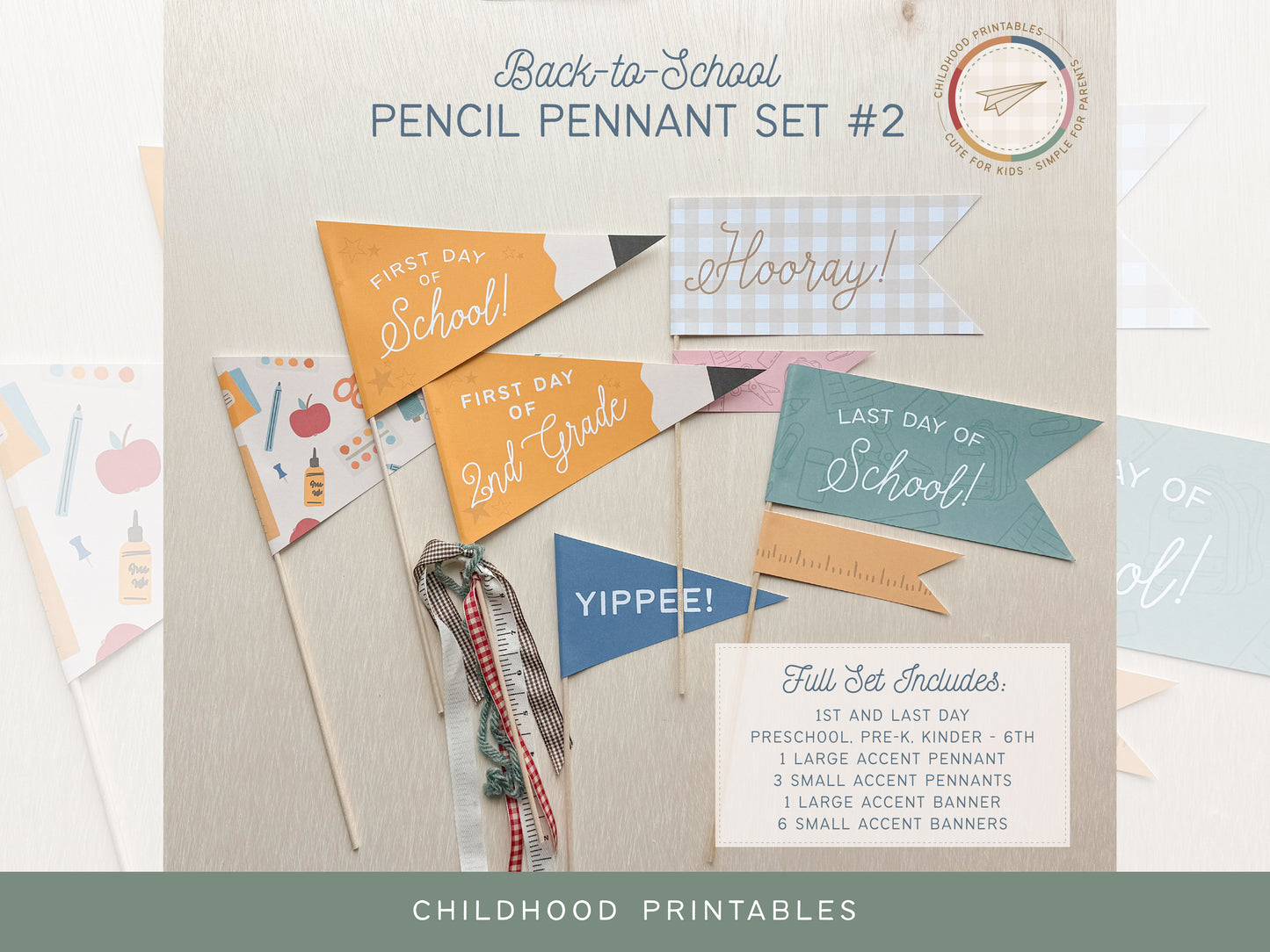 Back To School Pencil Pennant Printable Set #2, Digital Download