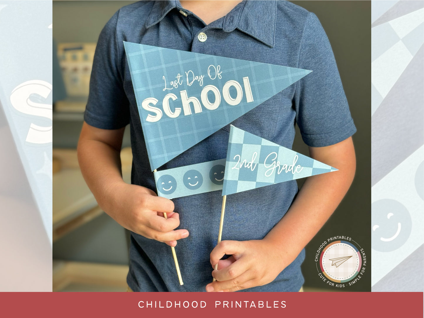 Back To School Retro Blue Pennant Printable Set, Digital Download