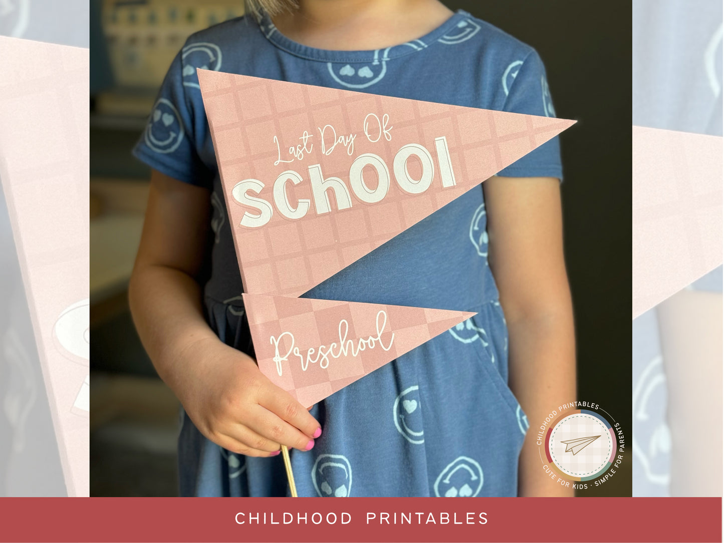 Back To School Retro Pink Pennant Printable Set, Digital Download