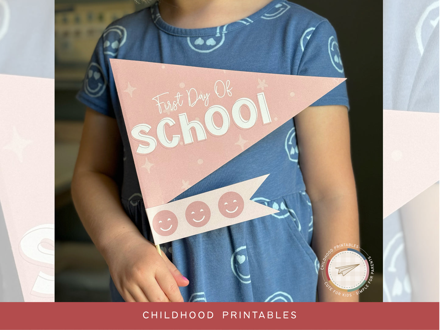 Back To School Retro Pink Pennant Printable Set, Digital Download