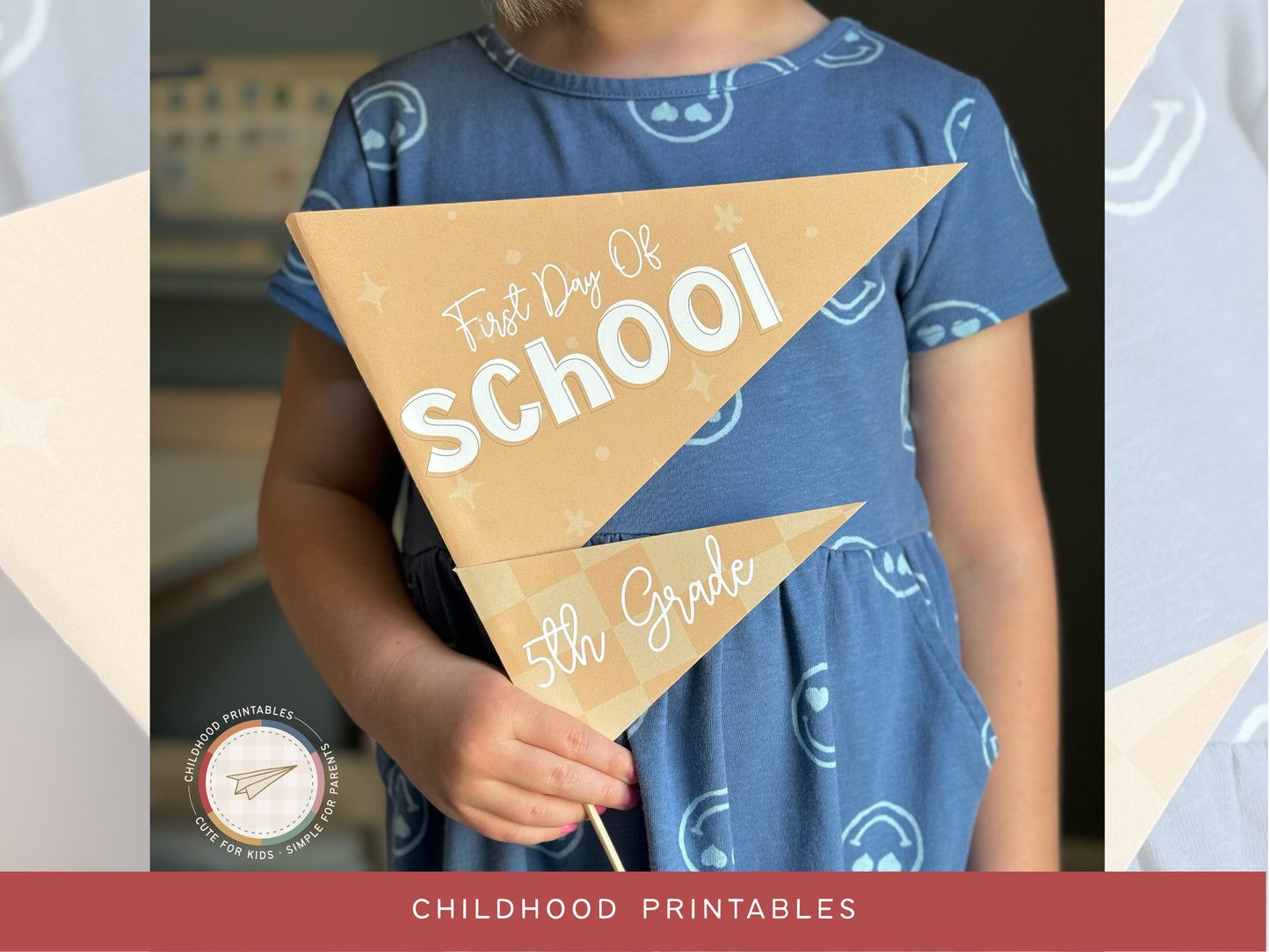 Back To School Retro Tan Pennant Printable Set, Digital Download