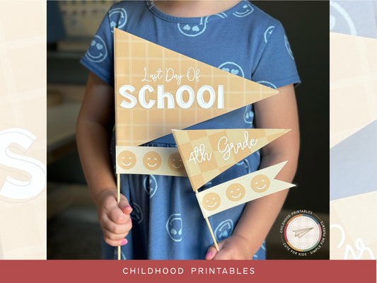 Back To School Retro Tan Pennant Printable Set, Digital Download