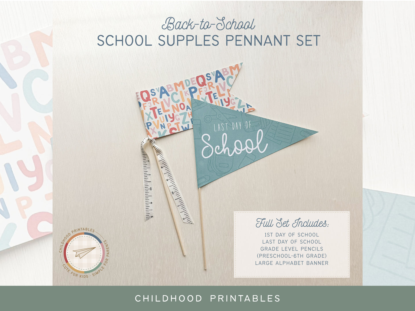 Back To School Supplies Pennant Printable Set, Digital Download