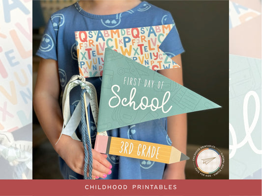 Back To School Supplies Pennant Printable Set, Digital Download