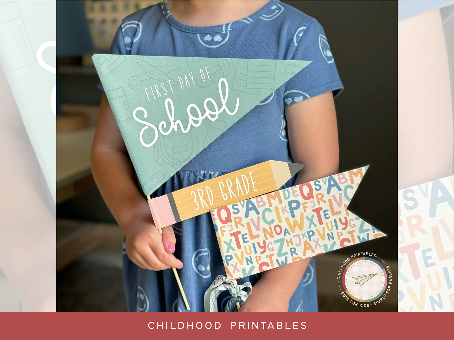 Back To School Supplies Pennant Printable Set, Digital Download