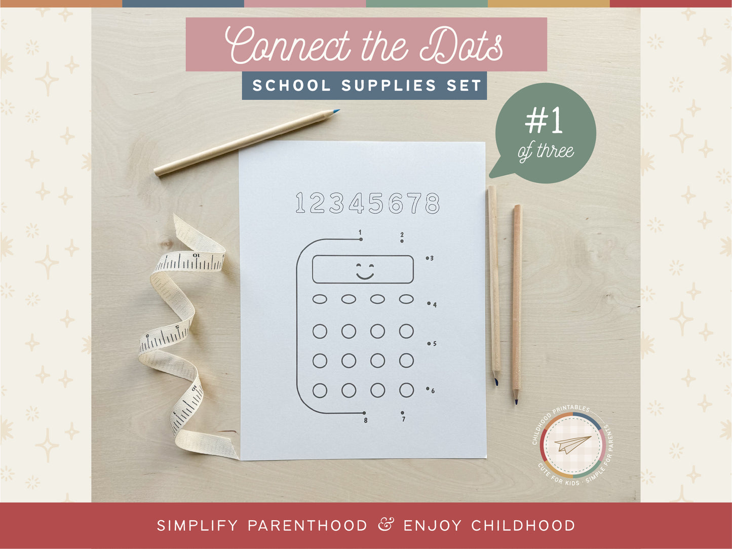 Connect The Dots School Supplies Set, Digital Download