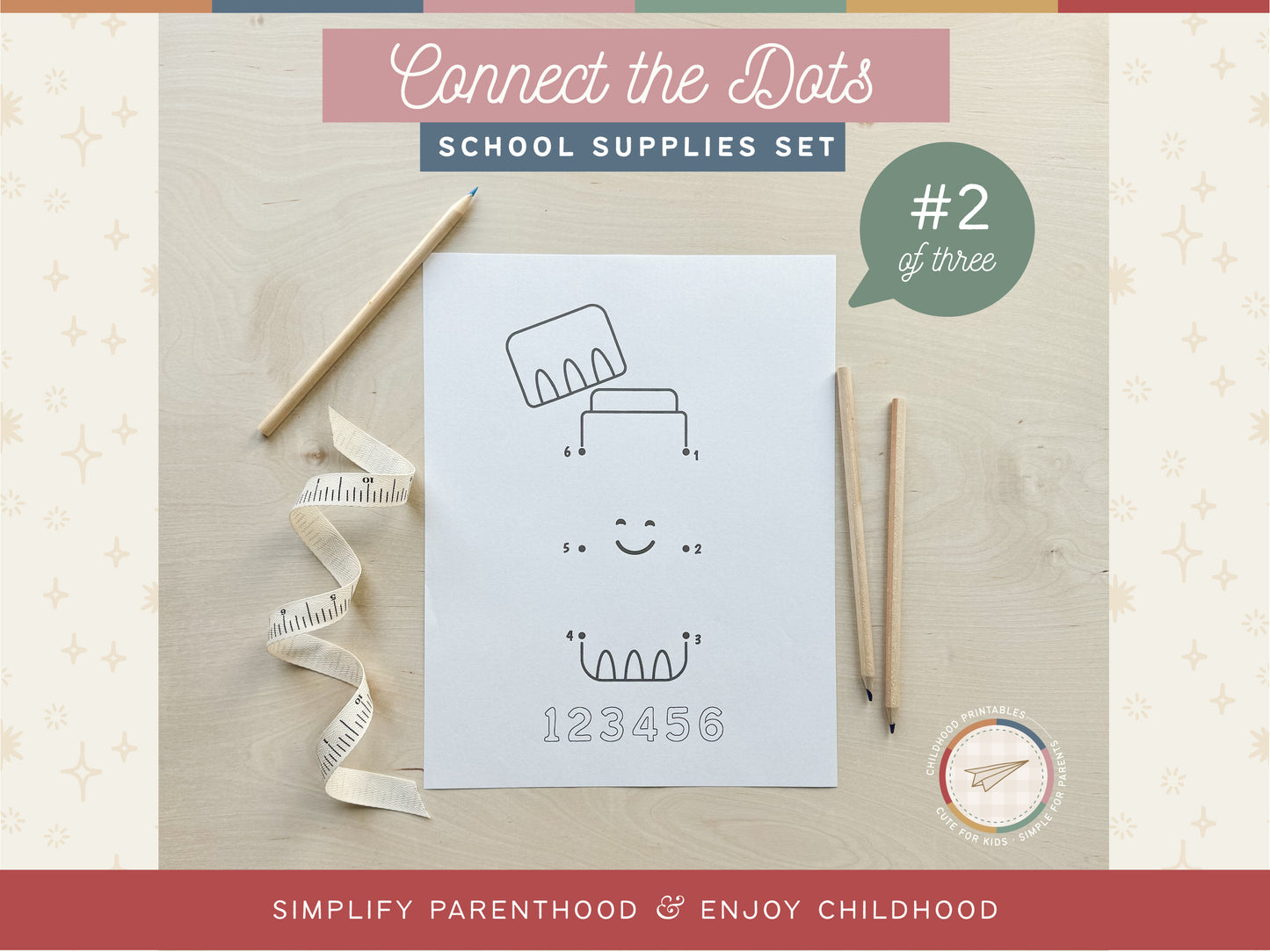 Connect The Dots School Supplies Set, Digital Download