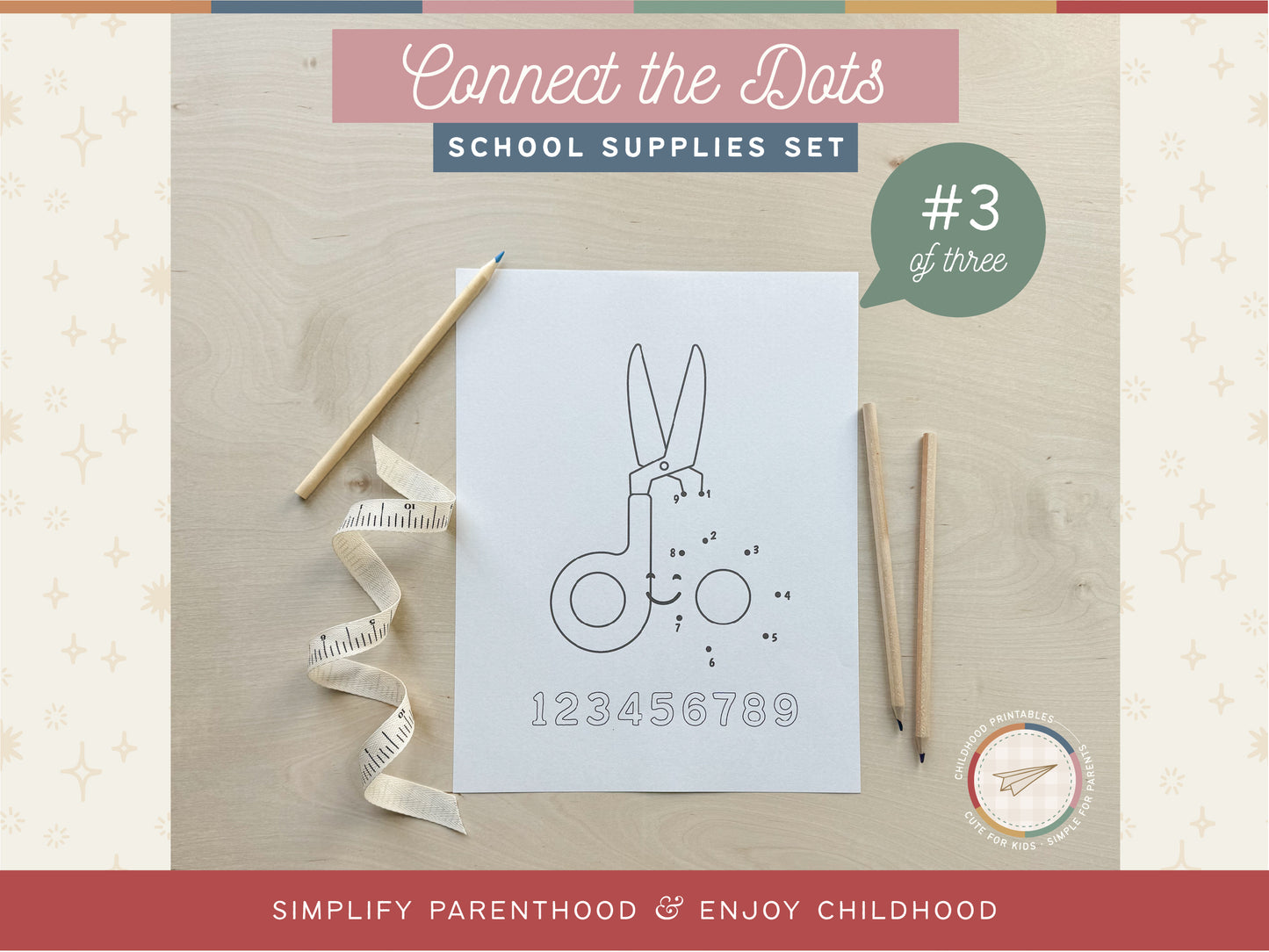 Connect The Dots School Supplies Set, Digital Download