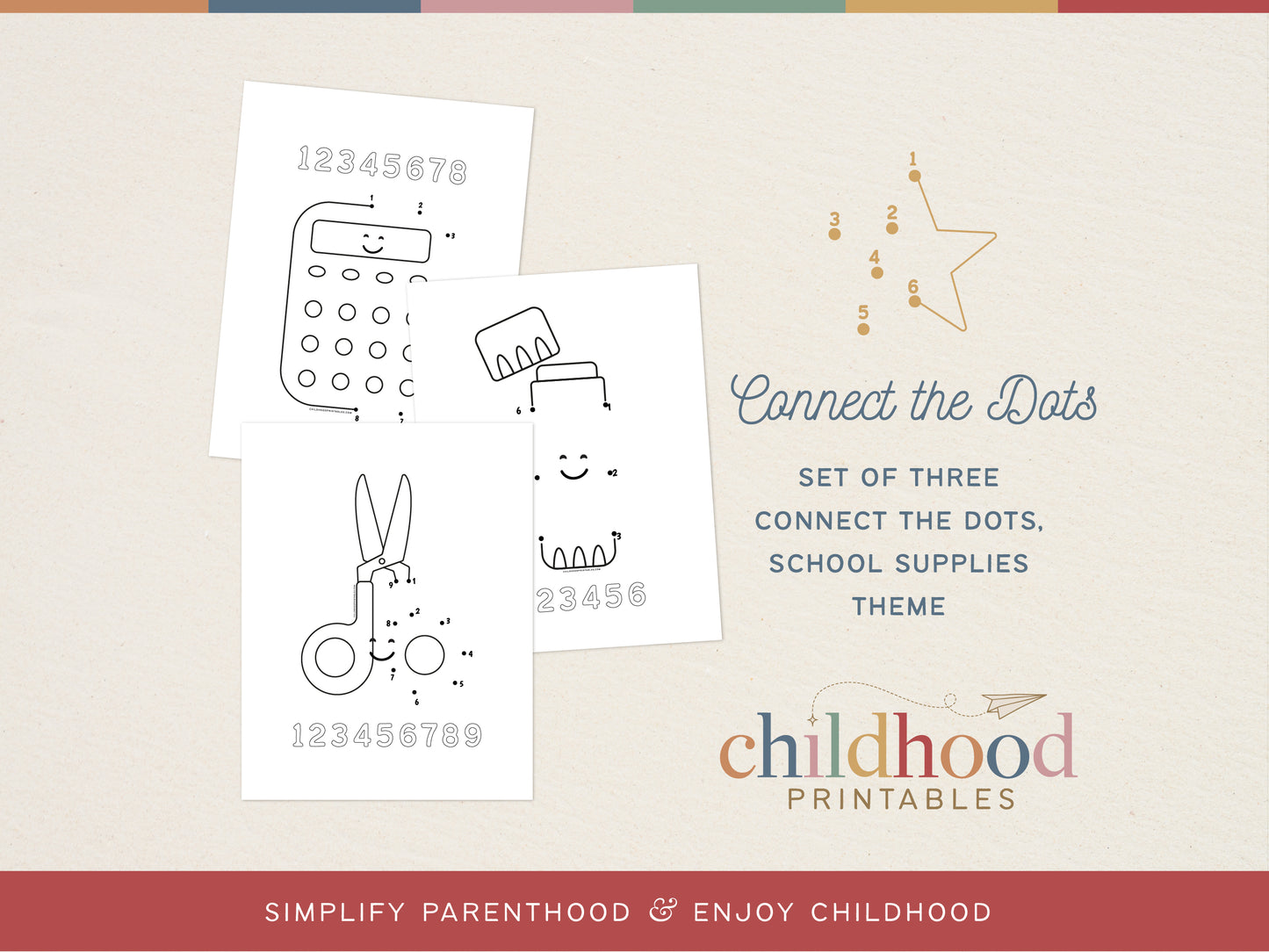 Connect The Dots School Supplies Set, Digital Download