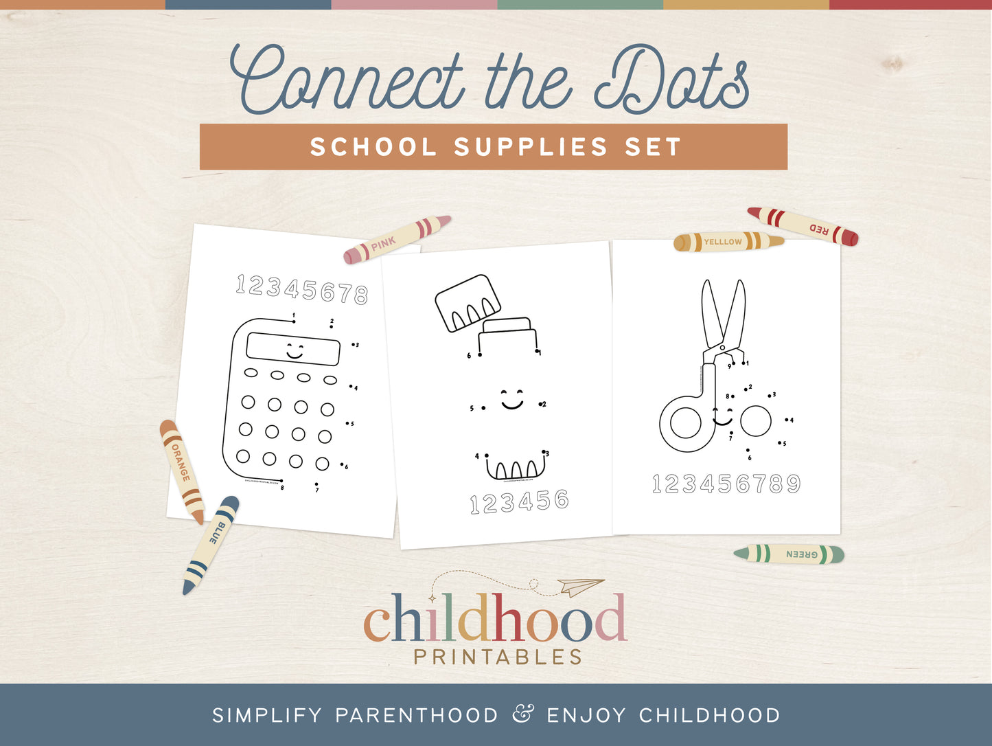 Connect The Dots School Supplies Set, Digital Download