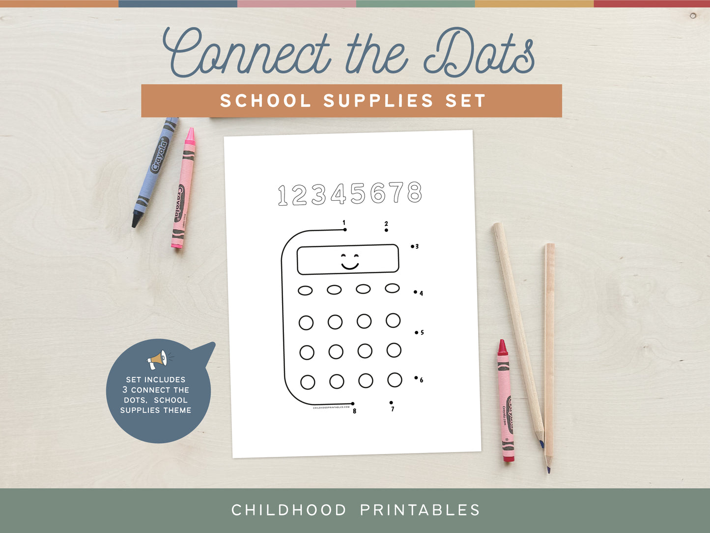 Connect The Dots School Supplies Set, Digital Download