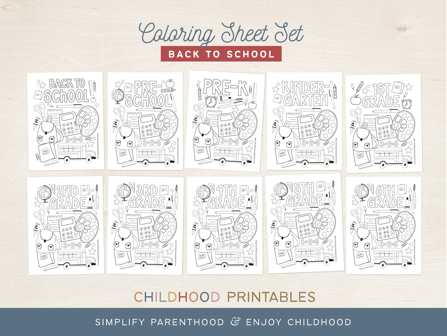 Back To School Grade Level Coloring Pages, Digital Download