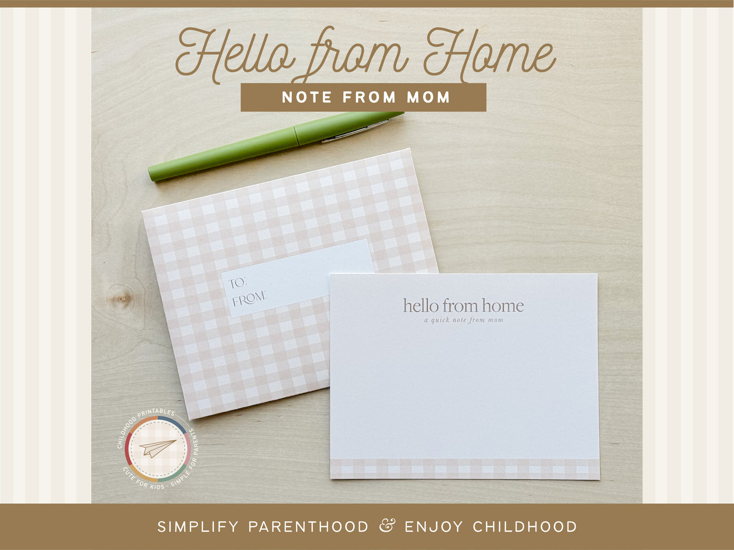 Hello From Home Note From Mom Tan Gingham, Digital Download