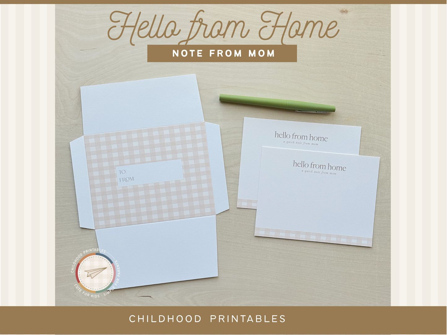 Hello From Home Note From Mom Tan Gingham, Digital Download