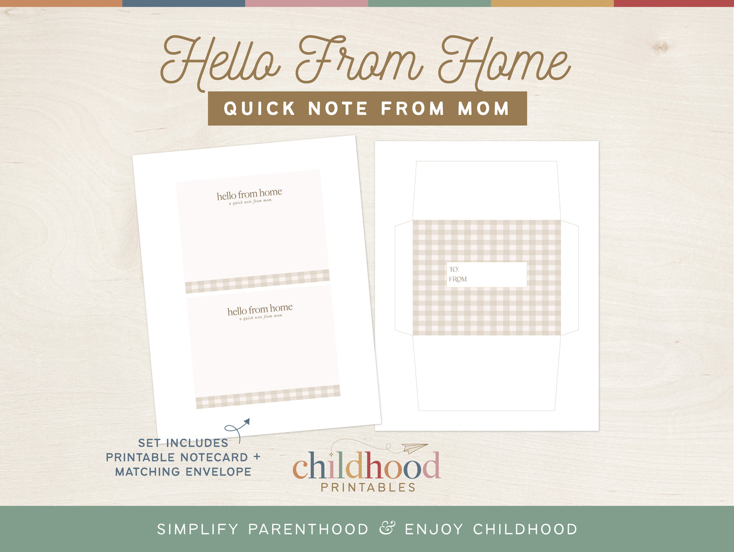 Hello From Home Note From Mom Tan Gingham, Digital Download