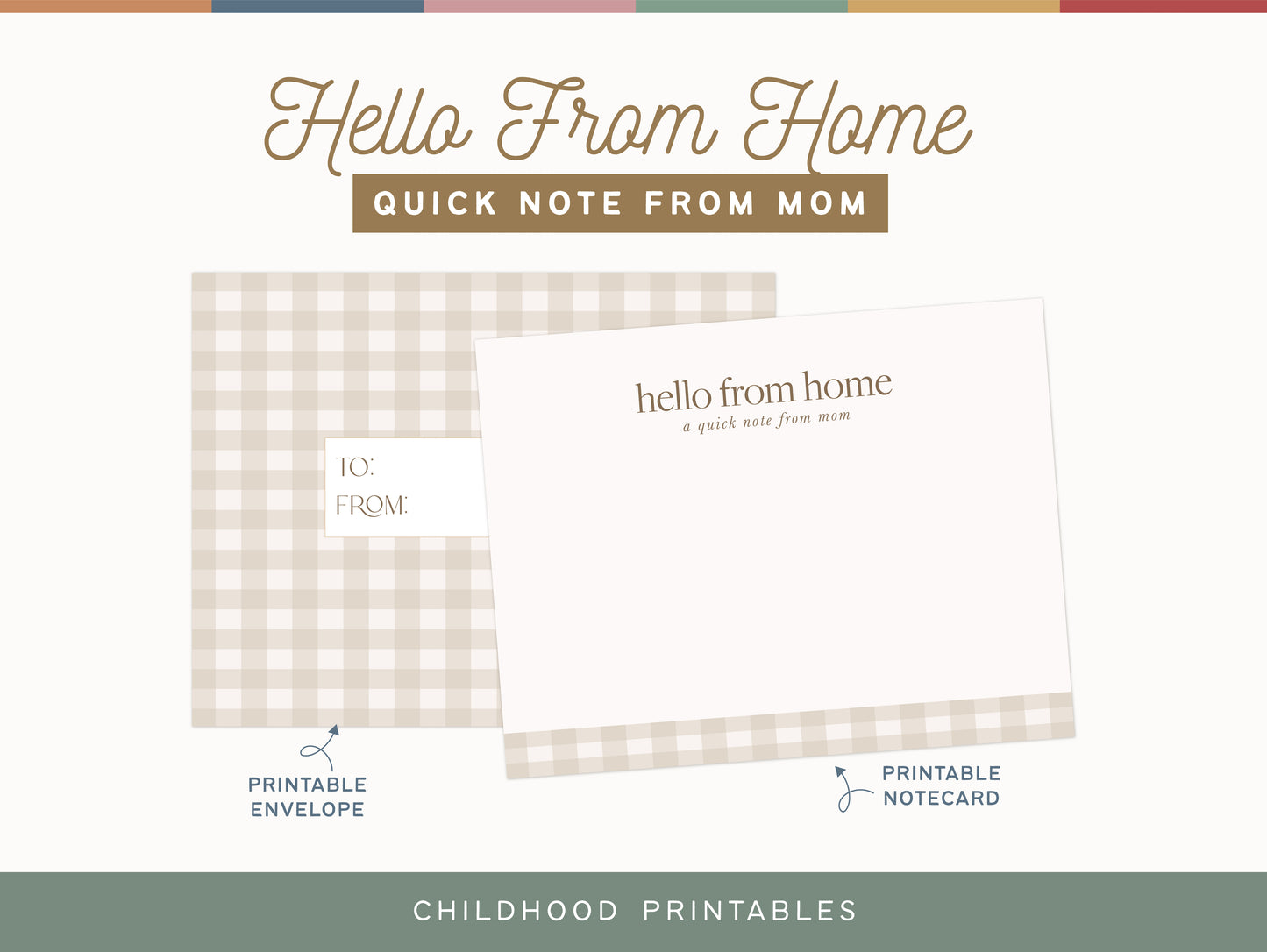 Hello From Home Note From Mom Tan Gingham, Digital Download