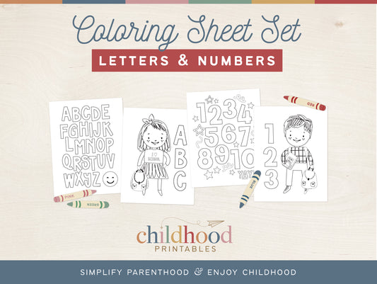 Letters And Numbers Coloring Sheet Set, Digital Download