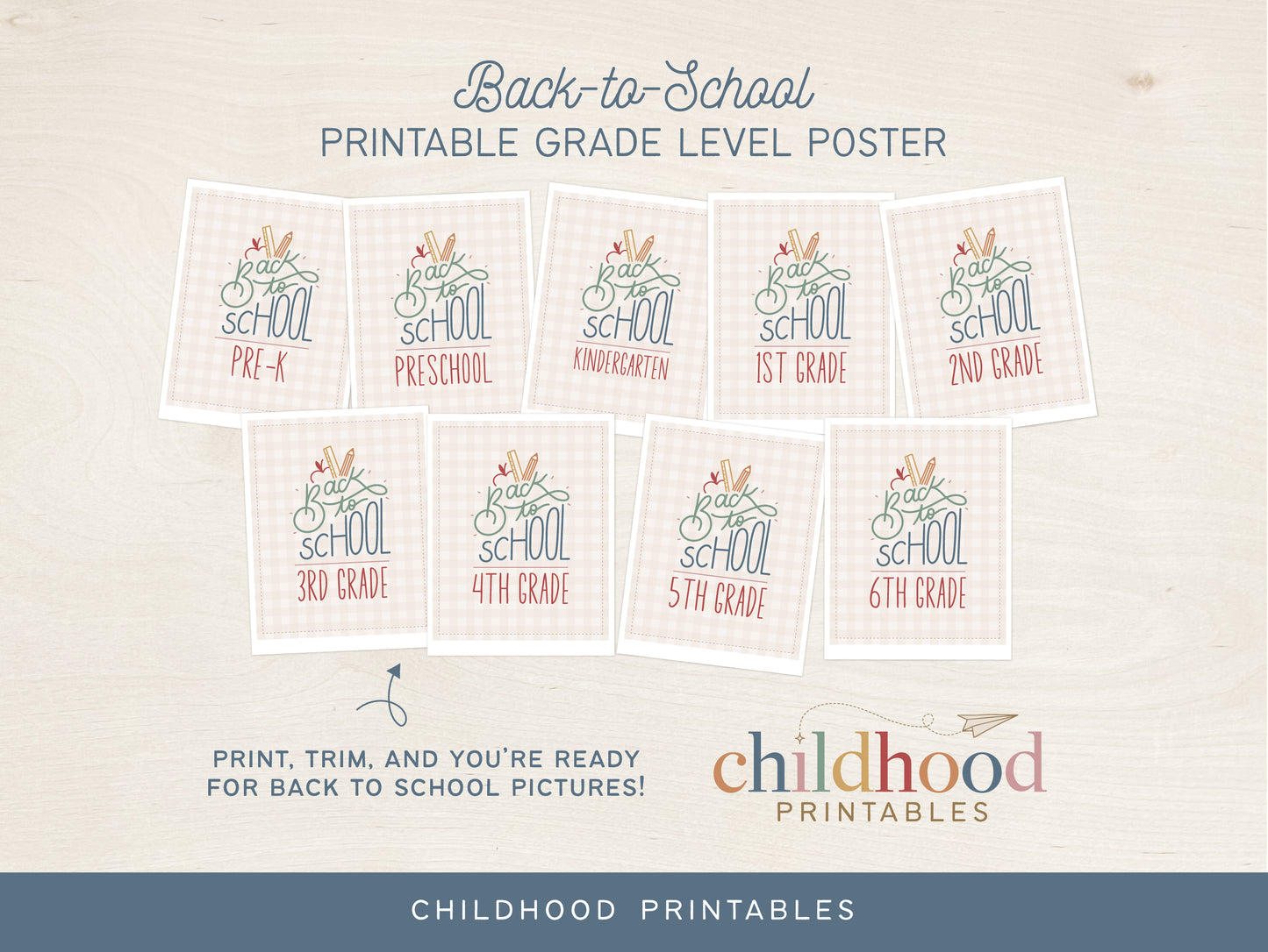 Printable Back To School Grade Level Poster, Digital Download