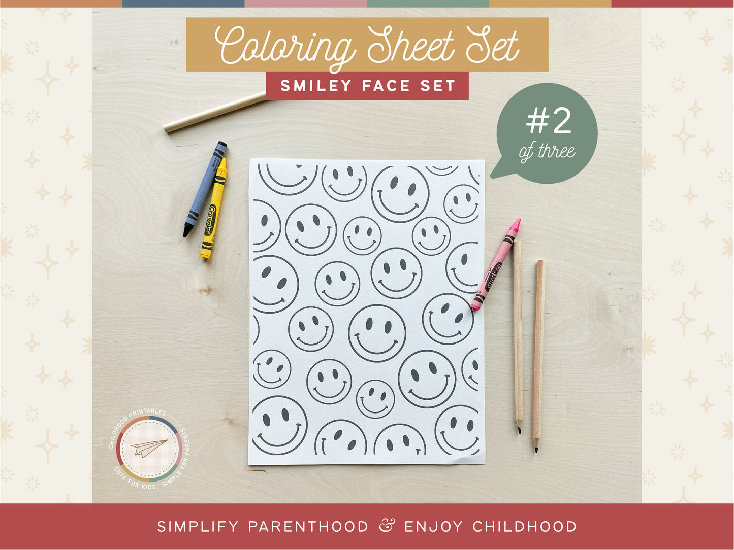 Smiley Face Coloring Activity Sheet Set, Digital Download