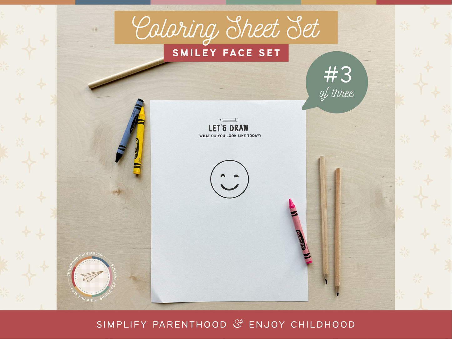 Smiley Face Coloring Activity Sheet Set, Digital Download