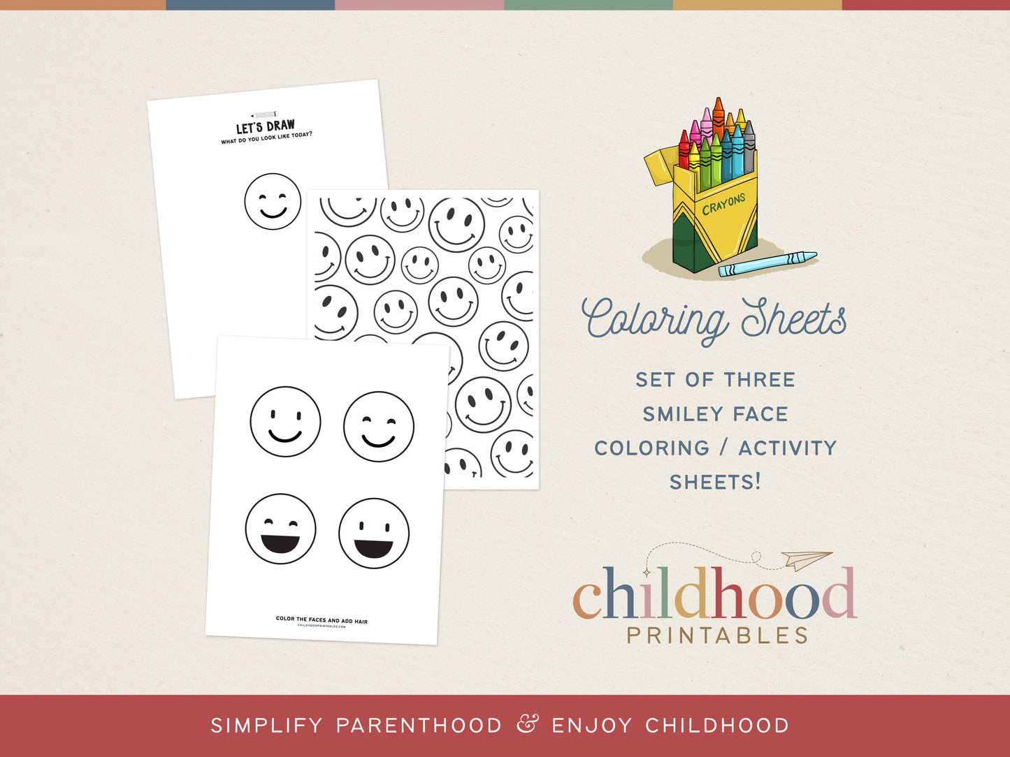 Smiley Face Coloring Activity Sheet Set, Digital Download