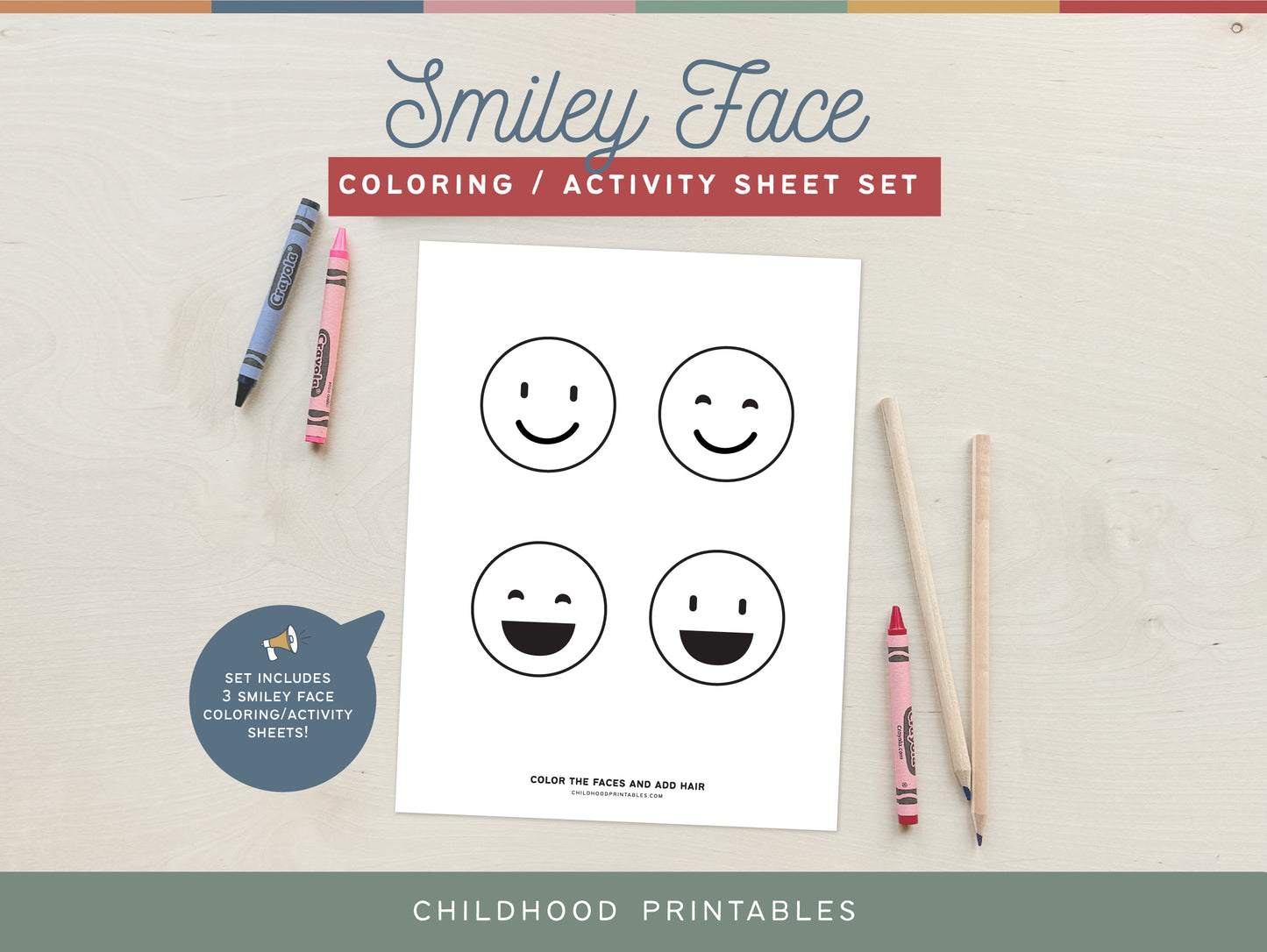 Smiley Face Coloring Activity Sheet Set, Digital Download