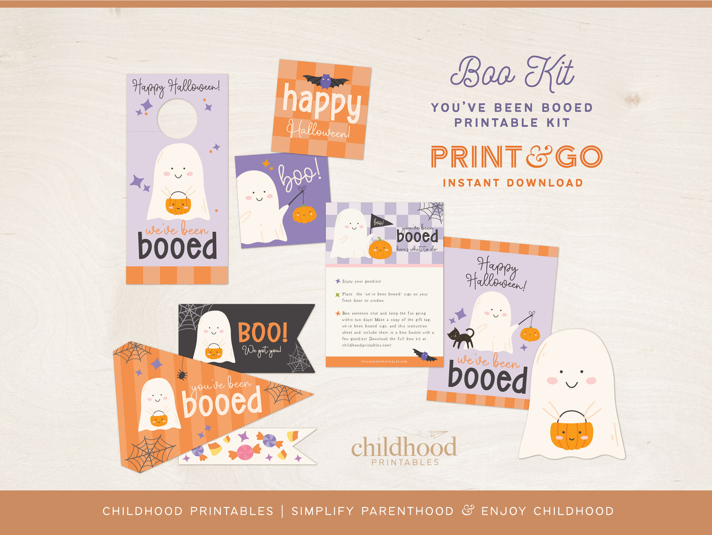 You've Been Booed Printable Kit In Orange and Purple, Digital Download