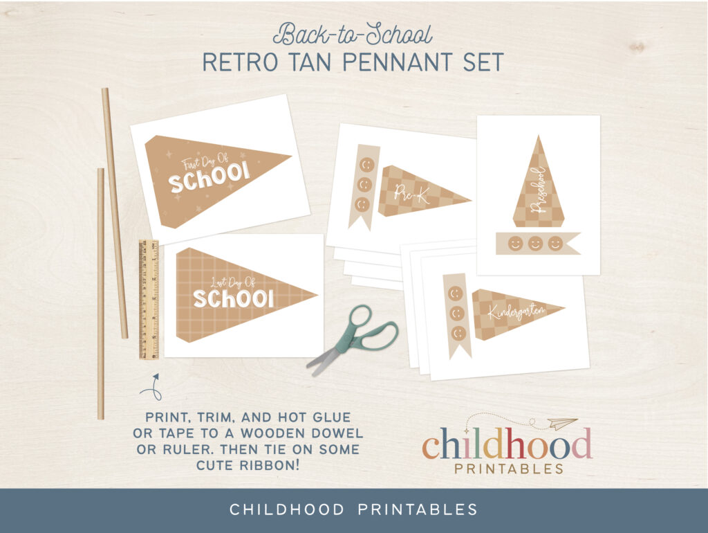 Back To School Retro Tan Pennant Printable Set, Digital Download ...