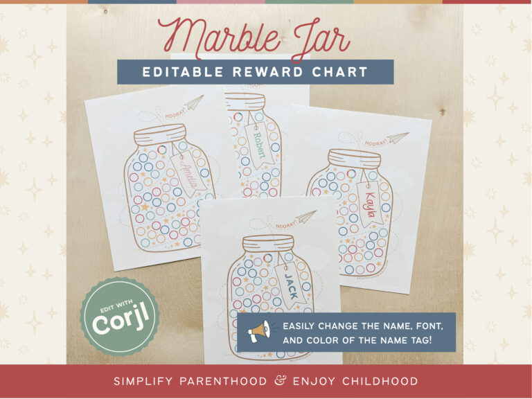 Marble Jar Reward Chart for Kids, Customizable Instant Download ...