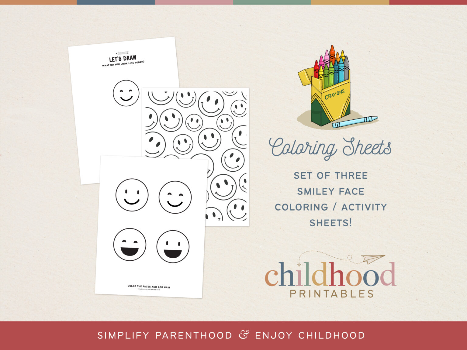 Smiley Face Coloring Activity Sheet Set, Digital Download – Childhood ...