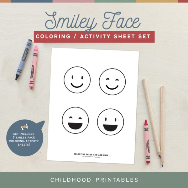 Smiley Worksheet Smiley Face Coloring Activity Sheet Set, Digital Download – Childhood ...