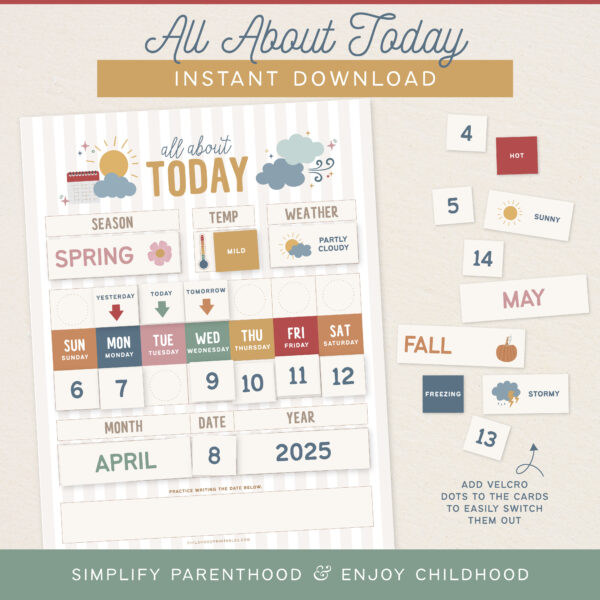 All About Today, Homeschool Morning Board, Circle Time, Digital Download