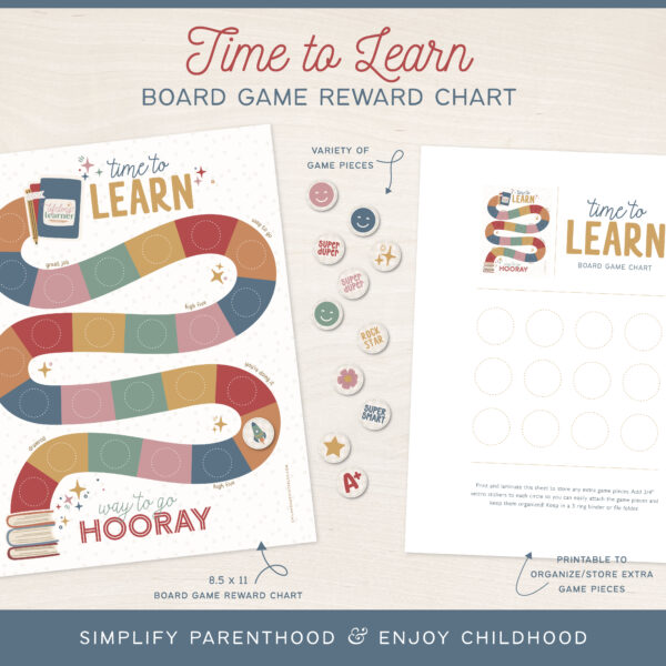 Time to Learn Board Game Style Reward Chart, Digital Download