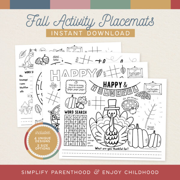 Fall Activity Placemat Bundle, Instant Download