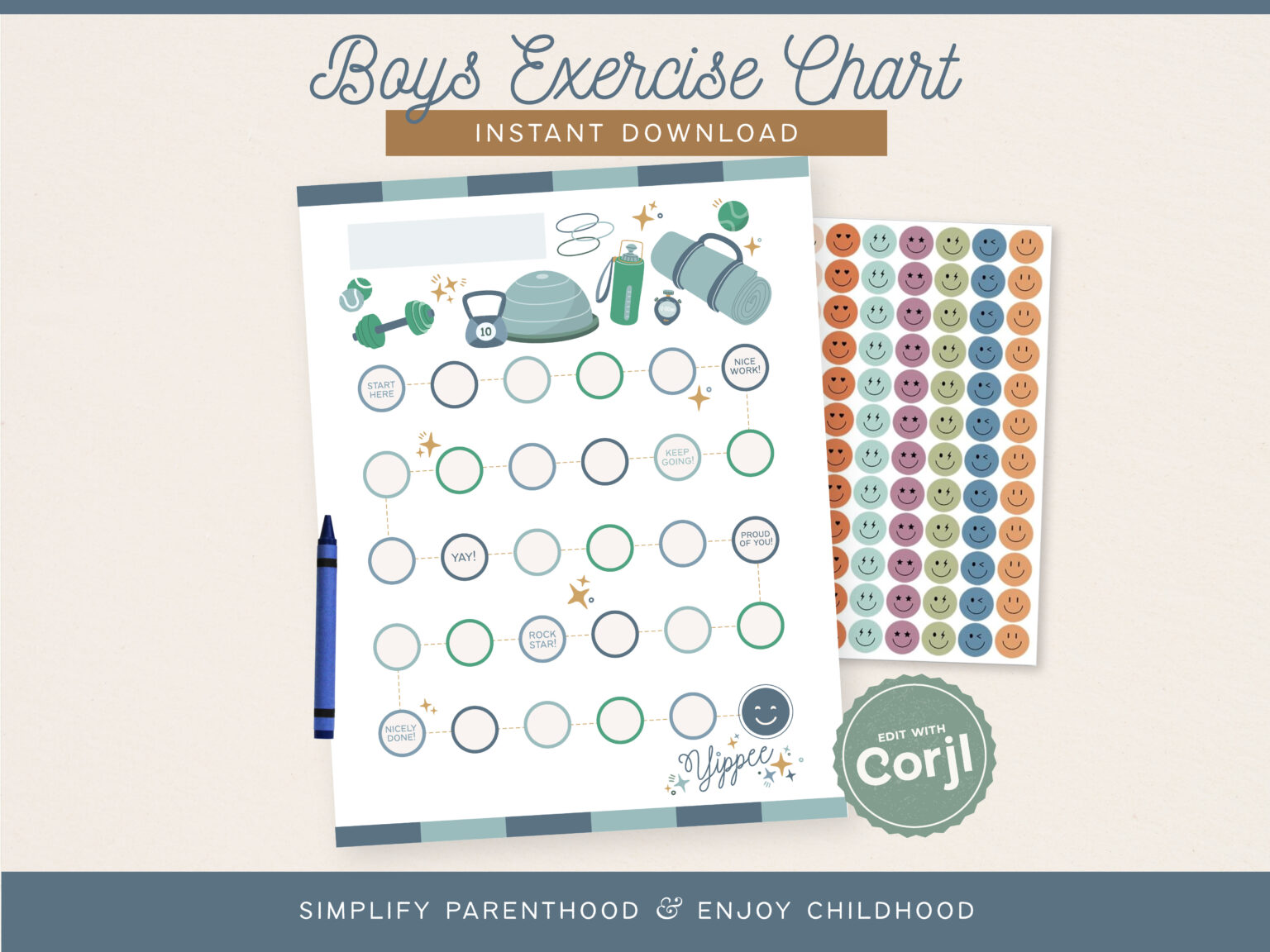 Boys Exercise Reward Chart, Customizable Instant Download – Childhood ...